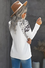 Women's Casual White Long Sleeve Top With Leopard Snakeskin Print