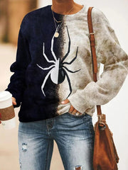 Casual Colorblock Spider Print Long Sleeve Sweatshirt