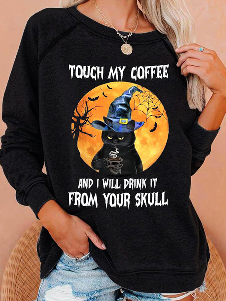 Halloween Print Crew Neck Casual Sweatshirt