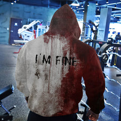 Bloody I AM FINE Printed Vintage Casual Hoodie Sweatshirt