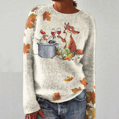 Funny Fox And Chicken Animal Pattern Women's Sweater