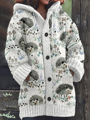 Women's Outdoor Hedgehog Print Cardigan Sweater