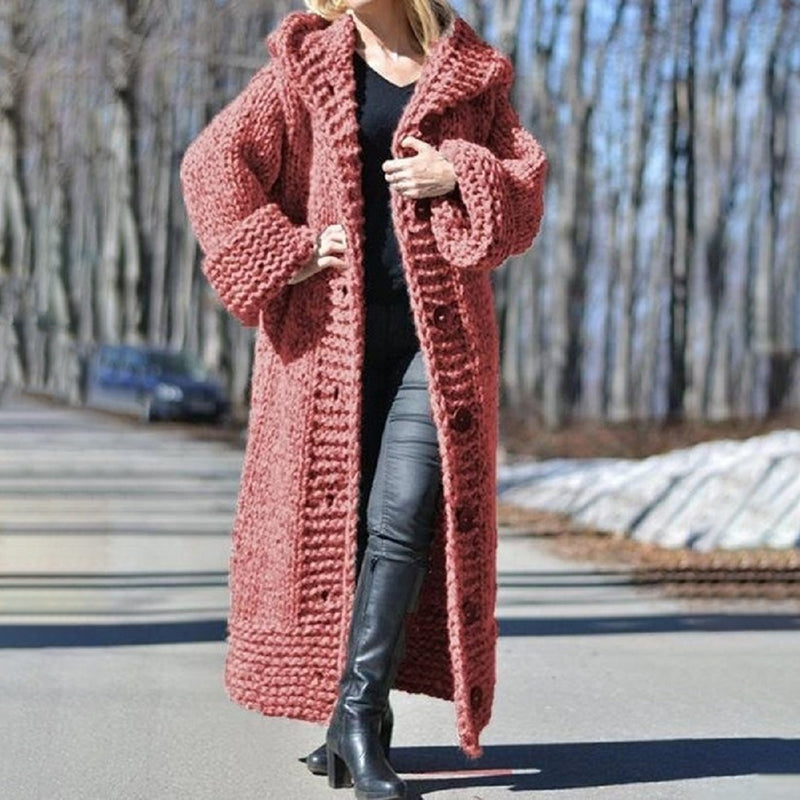 Oversized hooded cardigan long knitted jacket