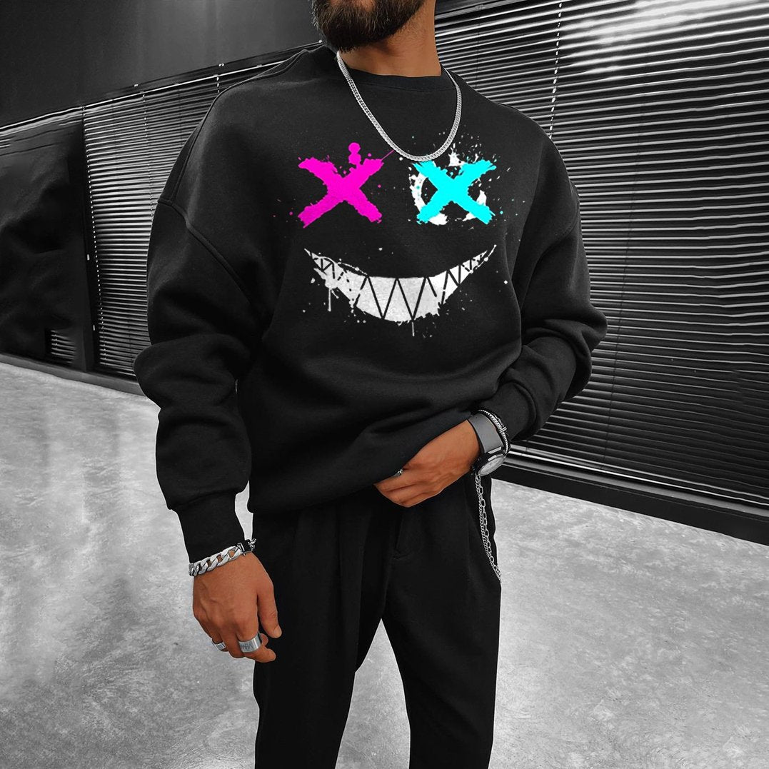 Halloween Smiley Print Casual Oversized Sweatshirt