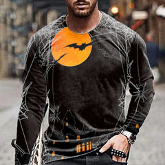 Men's Halloween Spider Graphic Casual Long Sleeve T-Shirt
