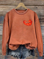 Women's Halloween Ghost Face Print Long Sleeve Sweatshirt