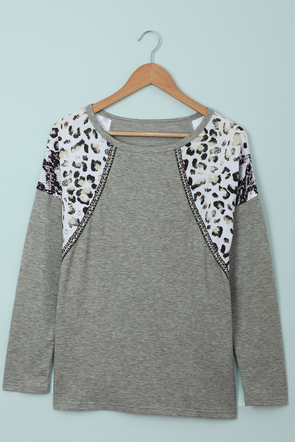Women's Gray Leopard Snakeskin Print Long Sleeve Top