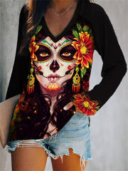 Day Of The Dead Art V Neck T Shirt