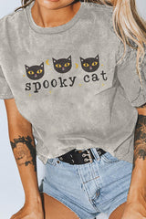 Spooky Cat Print Short Sleeve T-Shirt