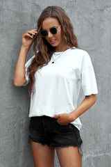 Women's White Crew Neck Short Sleeve Oversize Tee