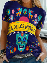 Mexican Skull Print Short Sleeve T-Shirt