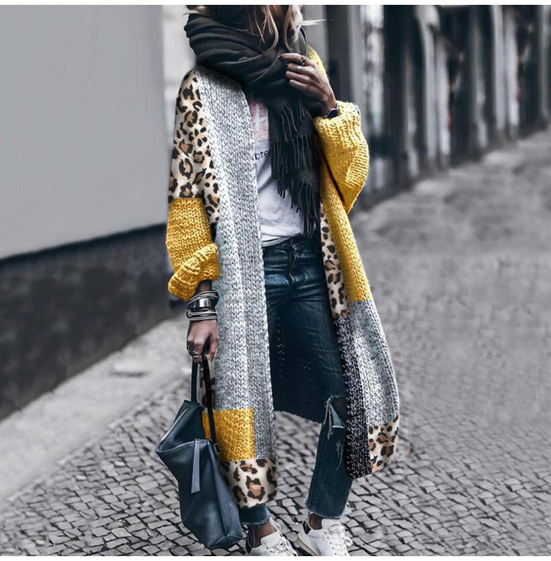 Casual Loose Long Long Sleeve Colorblock Cardigan Jacket