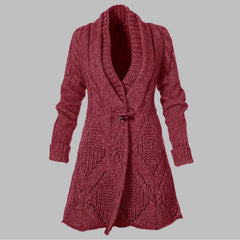 Horn Button Cardigan Dress Solid Color Long Knitted Skirt