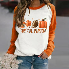Football Tis The Season Pumpkin Maple Leaf Print Sweatshirt