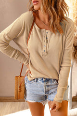 Women's Khaki Waffle Henley Top