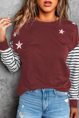 Women's Red Striped Star Long Sleeve Top