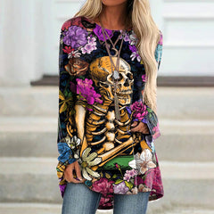 Floral Skull Print Long Sleeve Tunic