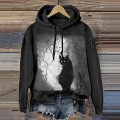 Halloween Vintage Cat Drawstring Hoodie
