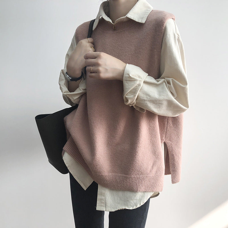 Solid color casual knitted vest