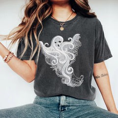Halloween Ghost Embroidered Print Crew Neck T-Shirt