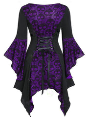 Halloween Gothic Skull Print Lace Stitching Dress