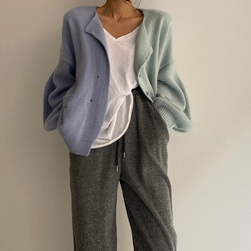 Contrast Stitching Single-Breasted Cardigan Jacket