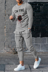 I'M Fine Grey T-Shirt And Pants Two Piece Set