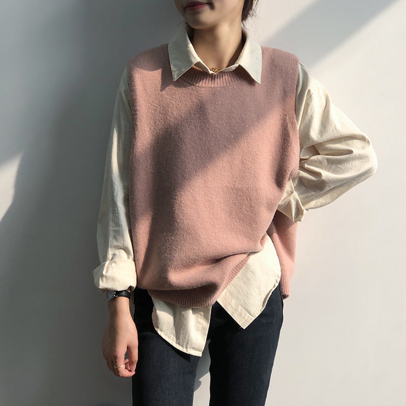 Solid color casual knitted vest