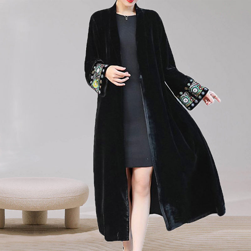 Embroidered Ethnic Mid Length Loose Kimono Duster