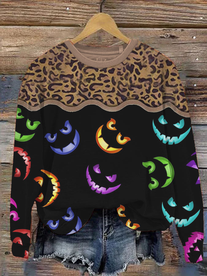 Halloween Scary Face And Leopard Print Sweatshirt