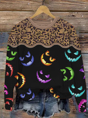 Halloween Scary Face And Leopard Print Sweatshirt