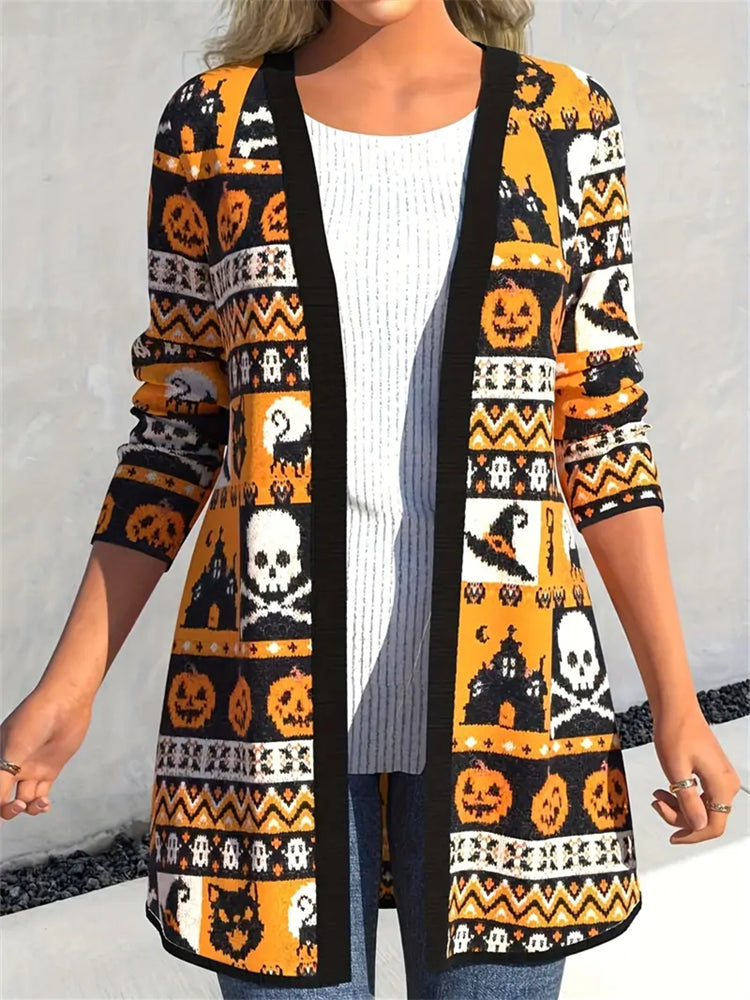 Halloween Element Patchwork Women's Long Sleeve Cardigan