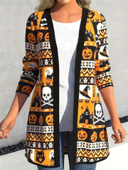 Halloween Element Patchwork Women's Long Sleeve Cardigan