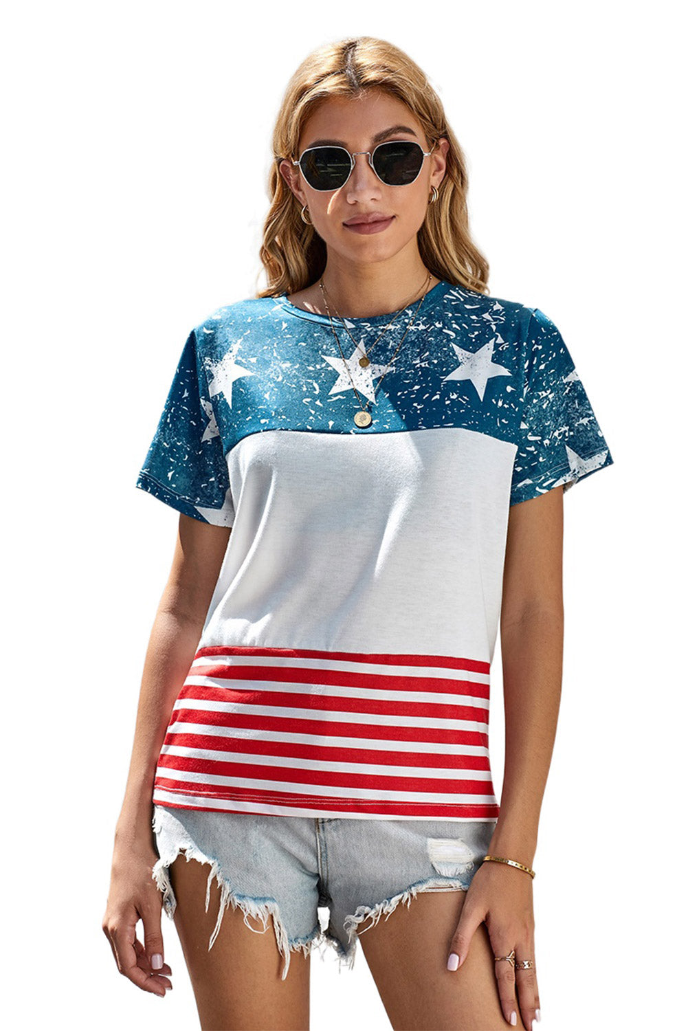 Women's Women The US Stars and Stripes Inspired Short Sleeve Tee