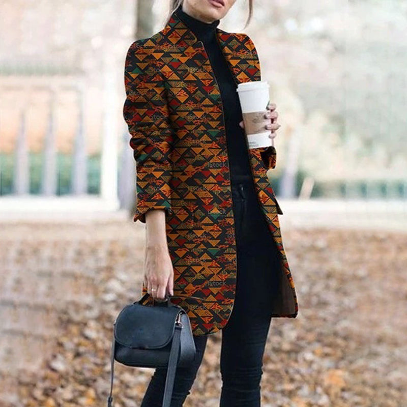 Fashion Printed Stand-collar Coat