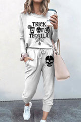 Trick Skull Print T-Shirt Two Piece Set