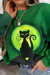 Halloween Heart Cat Print Sweatshirt