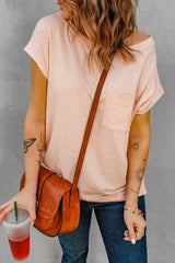 Women's Pink Pocketed Short Sleeve Tee with Side Slits
