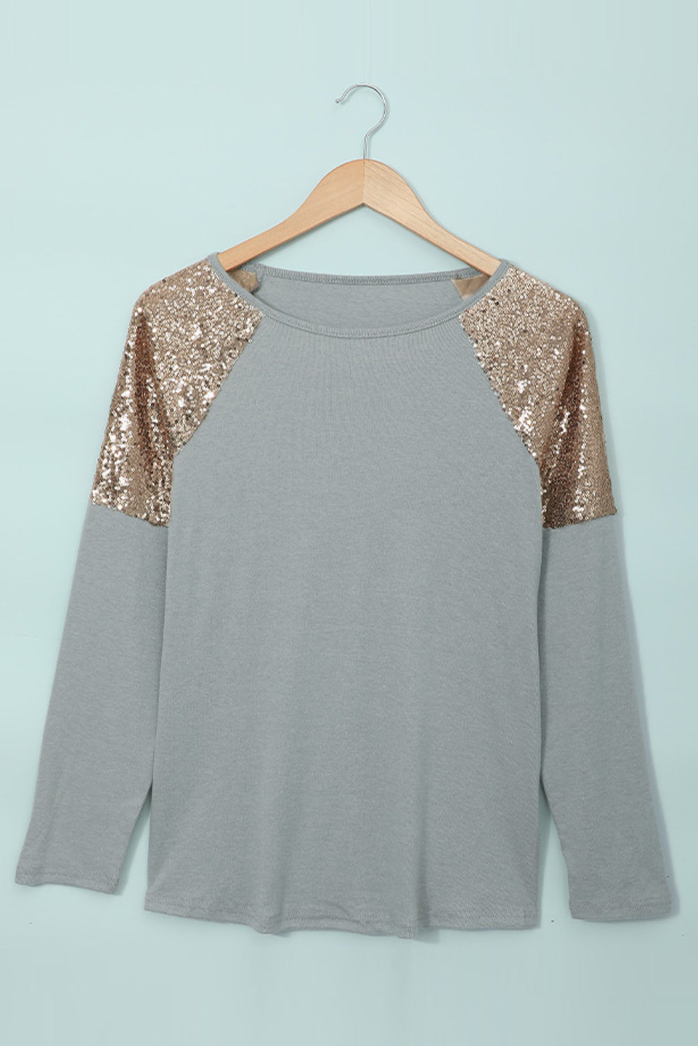 Women's Women Gray Sequin Shoulder Long Sleeve Top