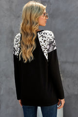 Women's Womens Black Long Sleeve Top With Leopard Snakeskin Print
