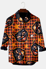 Halloween Black Cat Print Long Sleeve Shirt