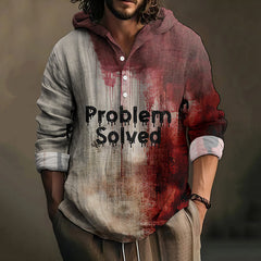 Vintage Bloody Problem Solved Halloween Art Linen Blend Hooded Shirt
