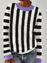 Halloween Horror Movie Striped Contrast Cozy Knit Sweater