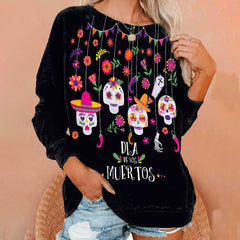 Casual Skull Print Crew Neck Sweatshirt