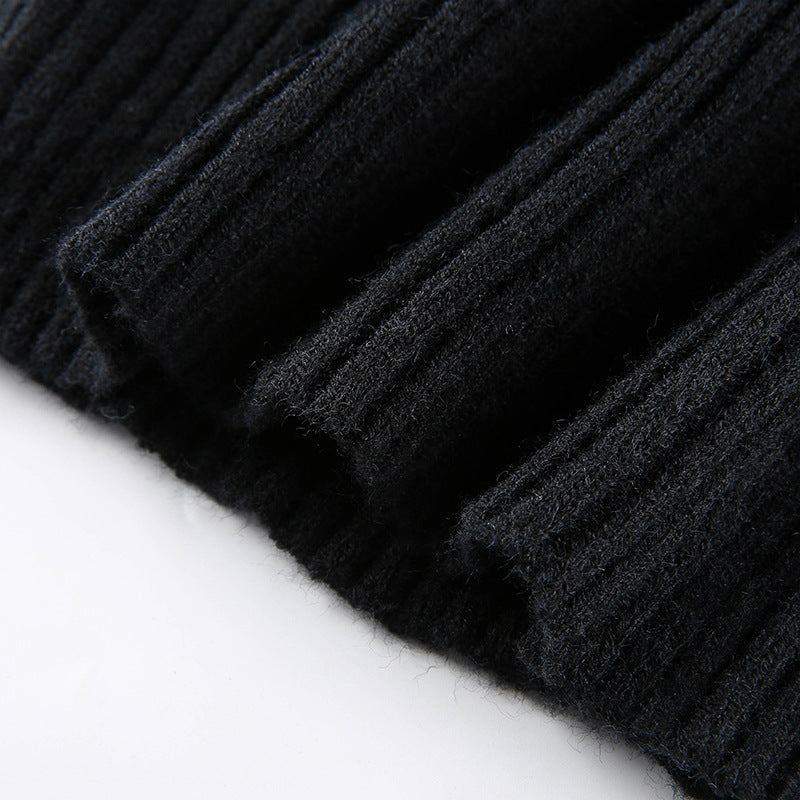 Plain Knit Top With Square Collar And Bubble Sleeves