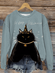 Women's Halloween Magic Black Cat Printed Sweatshirt