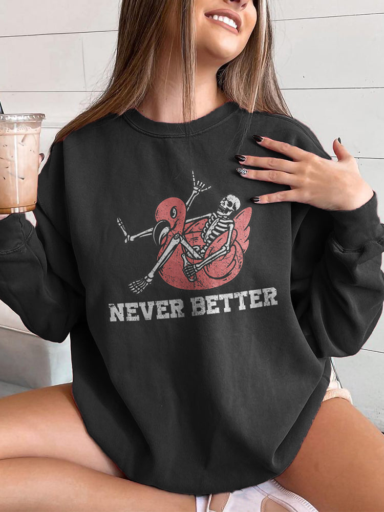 Skull Print Crew Neck Casual Halloween Sweatshirt