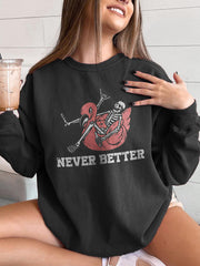 Skull Print Crew Neck Casual Halloween Sweatshirt