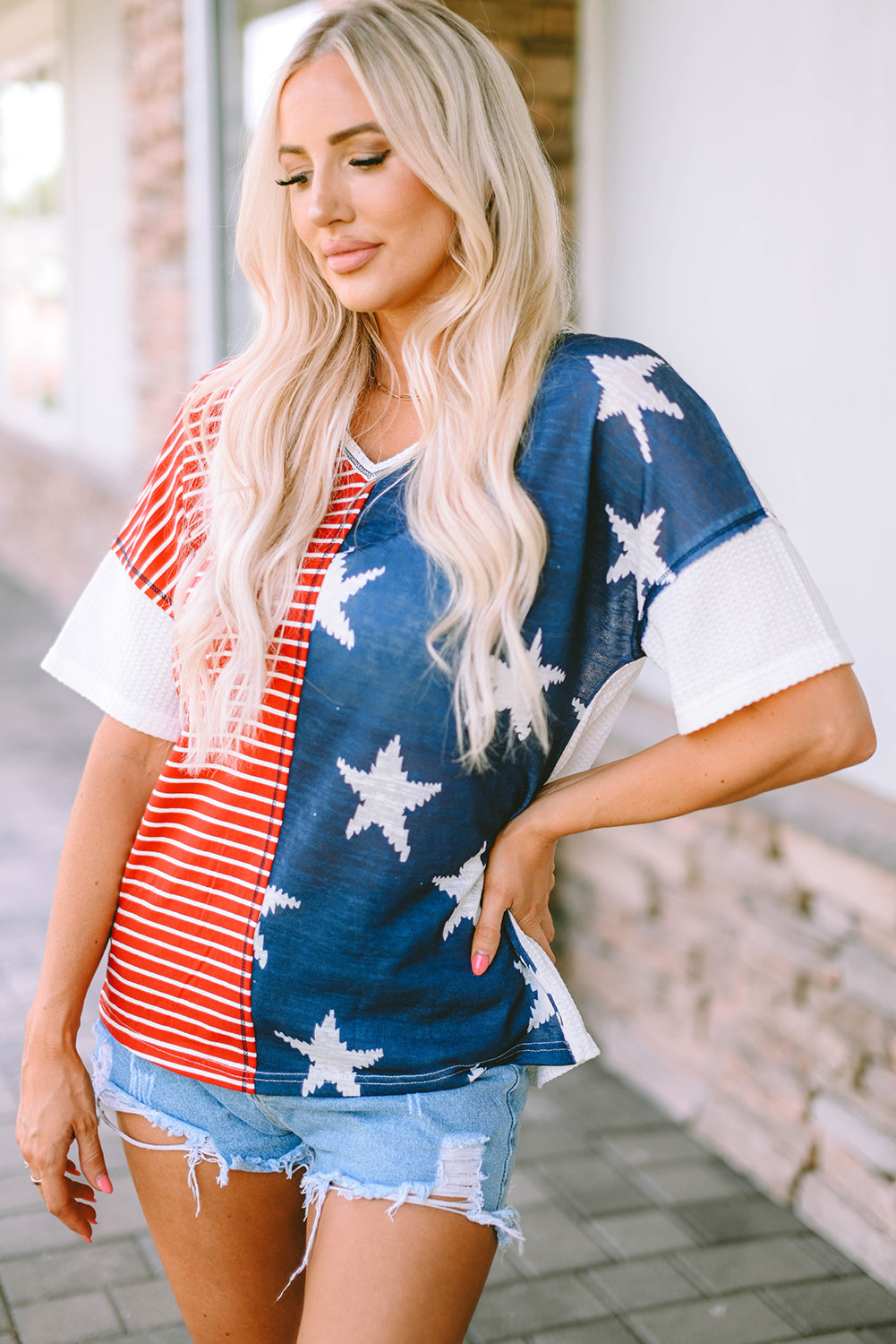 Women's Stripes Knit Short Sleeves Top