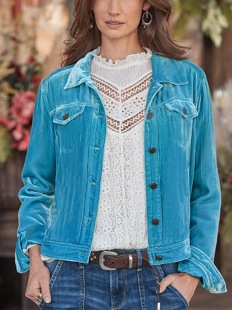 Fashion Pocket Solid Button Down Shirt Collar Jacket